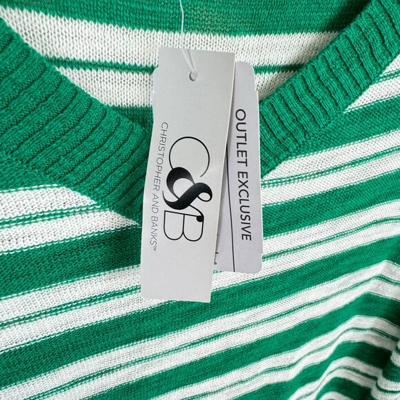 Christopher & Banks NWT Green White Striped Lightweight 3/4 Sleeve Sweater PXL - Picture 4 of 7